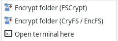Thunar Encryption Plugin contextual menu screenshot
